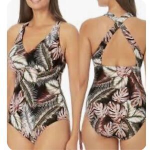 Hurley Black and Pink One Piece Swimsuit with Elegant Criss-Cross Back